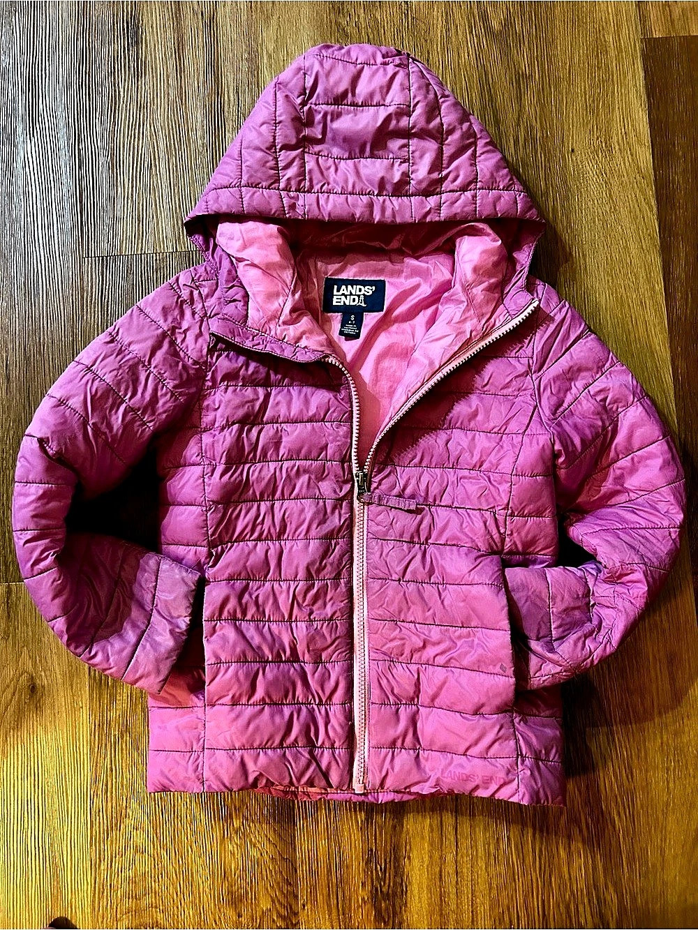 Lands' End Girls Small Pink Hooded Puffer Jacket